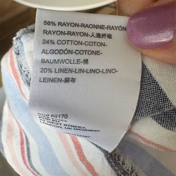 Anthropologie Maeve XL Multicolor Striped Linen Blend ButtonUp Shirt Long Sleeve - Picture 4 of 7